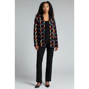 Design Options Philip & Jane Gordon Rainbow Plaid Knit Jacket Cardigan Size S